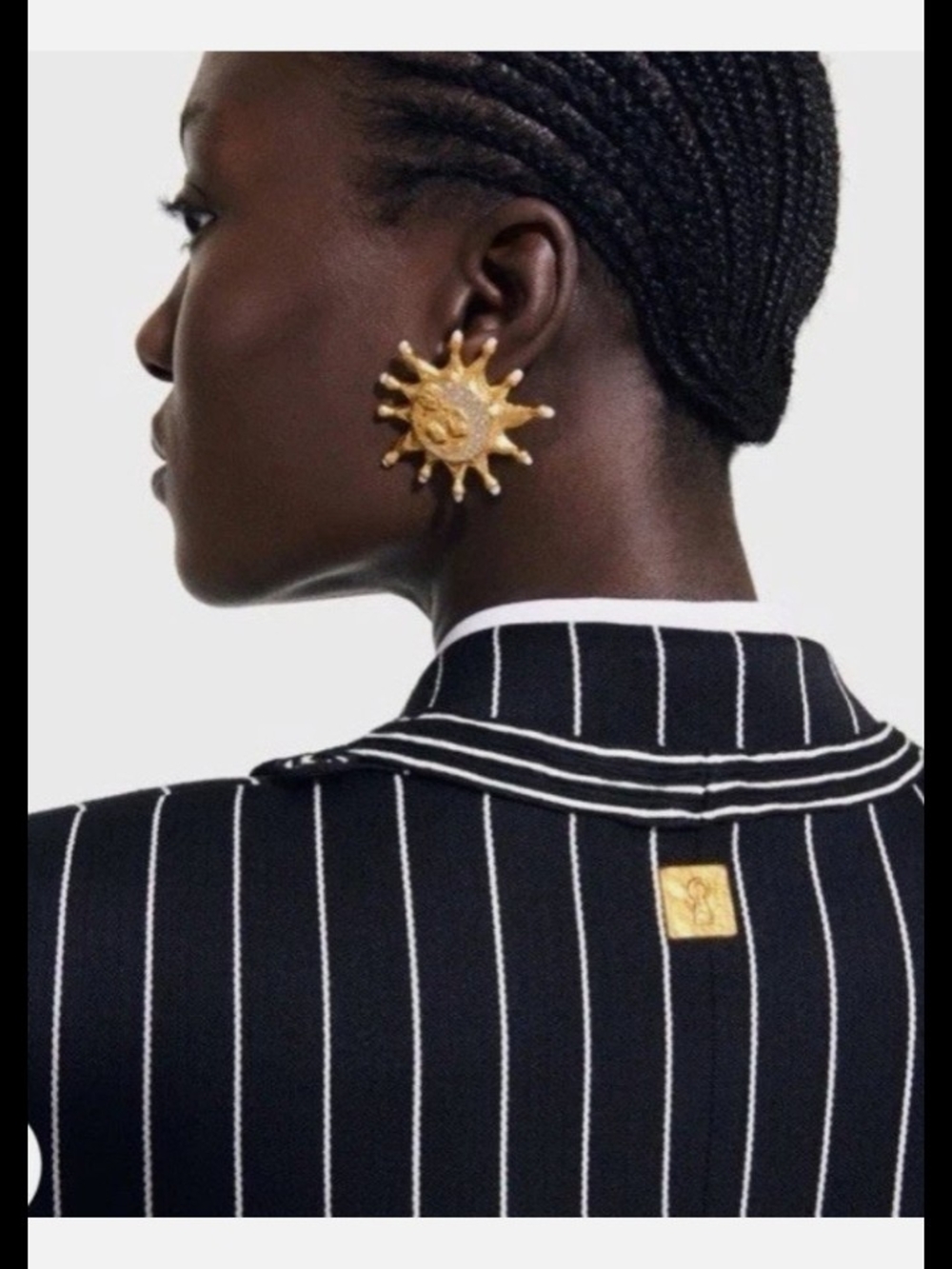 SCHIAPARELLI Gold Sunburst Statement Earrings Studs W / Clip On Made In FRANCE